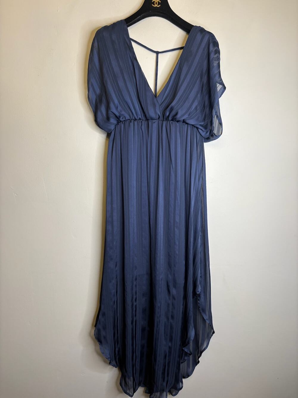 Superfoxx Slate Blue V-Neck Flutter Sleeve High Low Midi Dress Womens Size XS